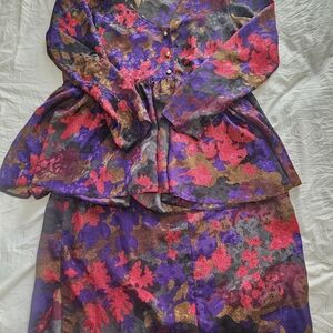 Carbon Floral Jacquard Dress in Purple, Gold & Brown